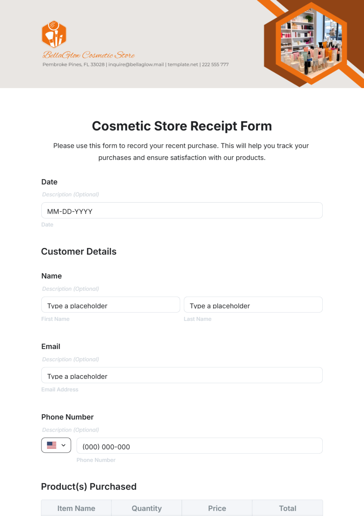 Cosmetic Store Receipt Form Template - Edit Online & Download