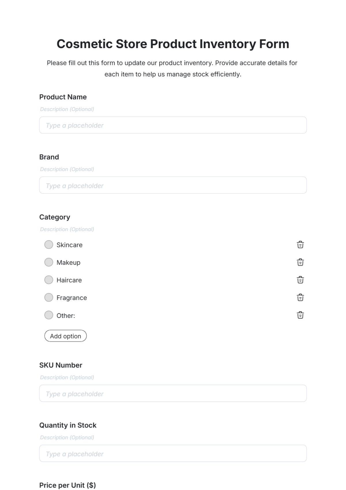 Cosmetic Store Product Inventory Form Template - Edit Online & Download