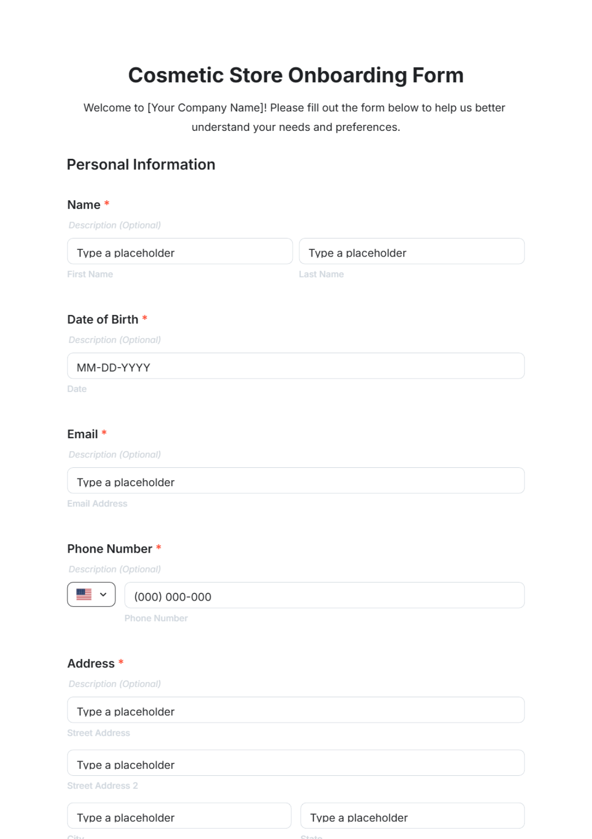 Cosmetic Store Onboarding Form Template - Edit Online & Download