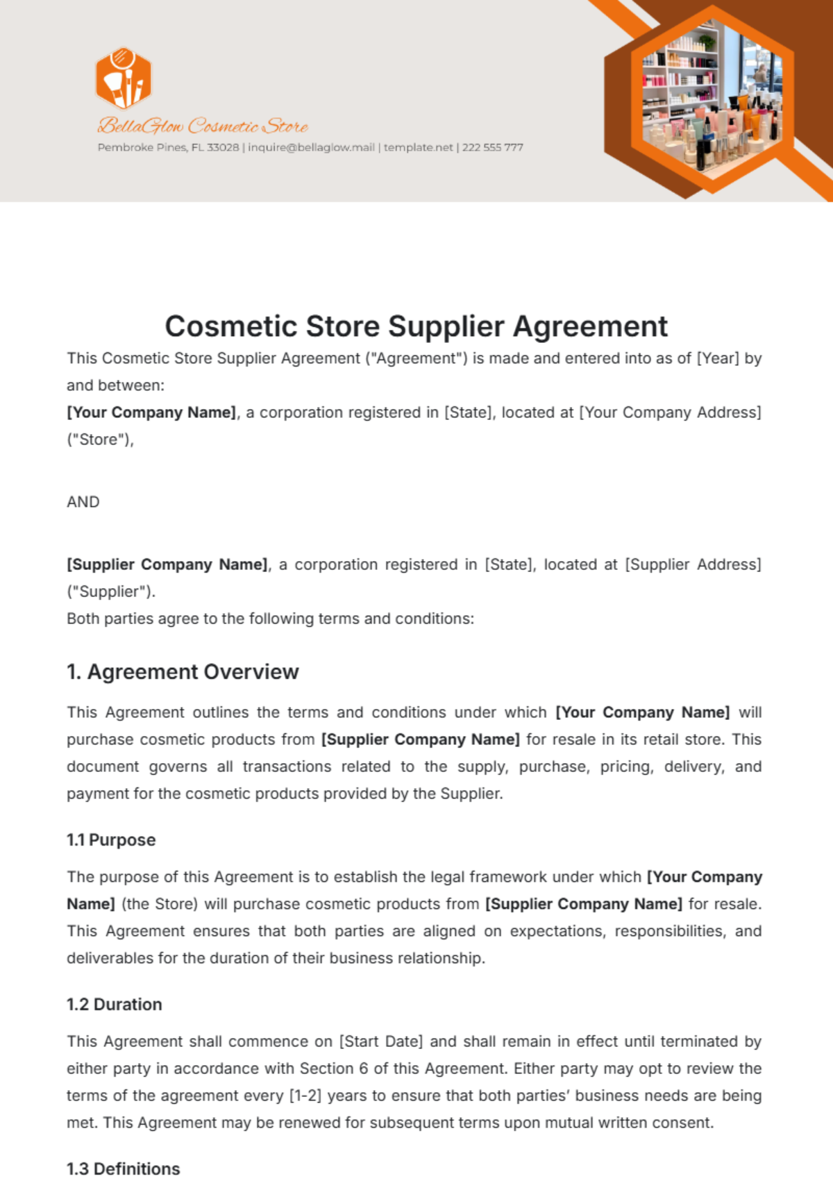 Cosmetic Store Supplier Agreement Template - Edit Online & Download