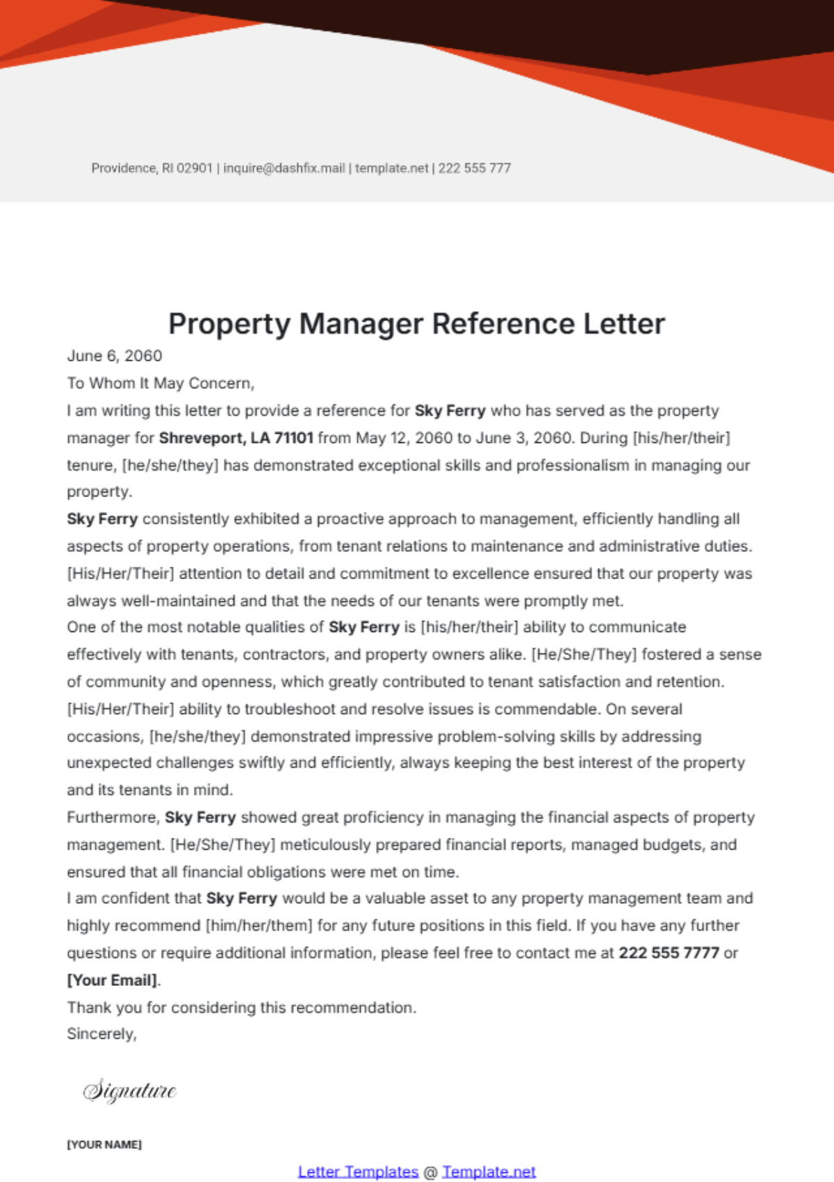 Property Manager Reference Letter Template