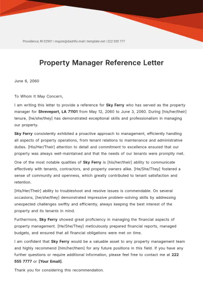 Free Property Manager Reference Letter Template to Edit Online