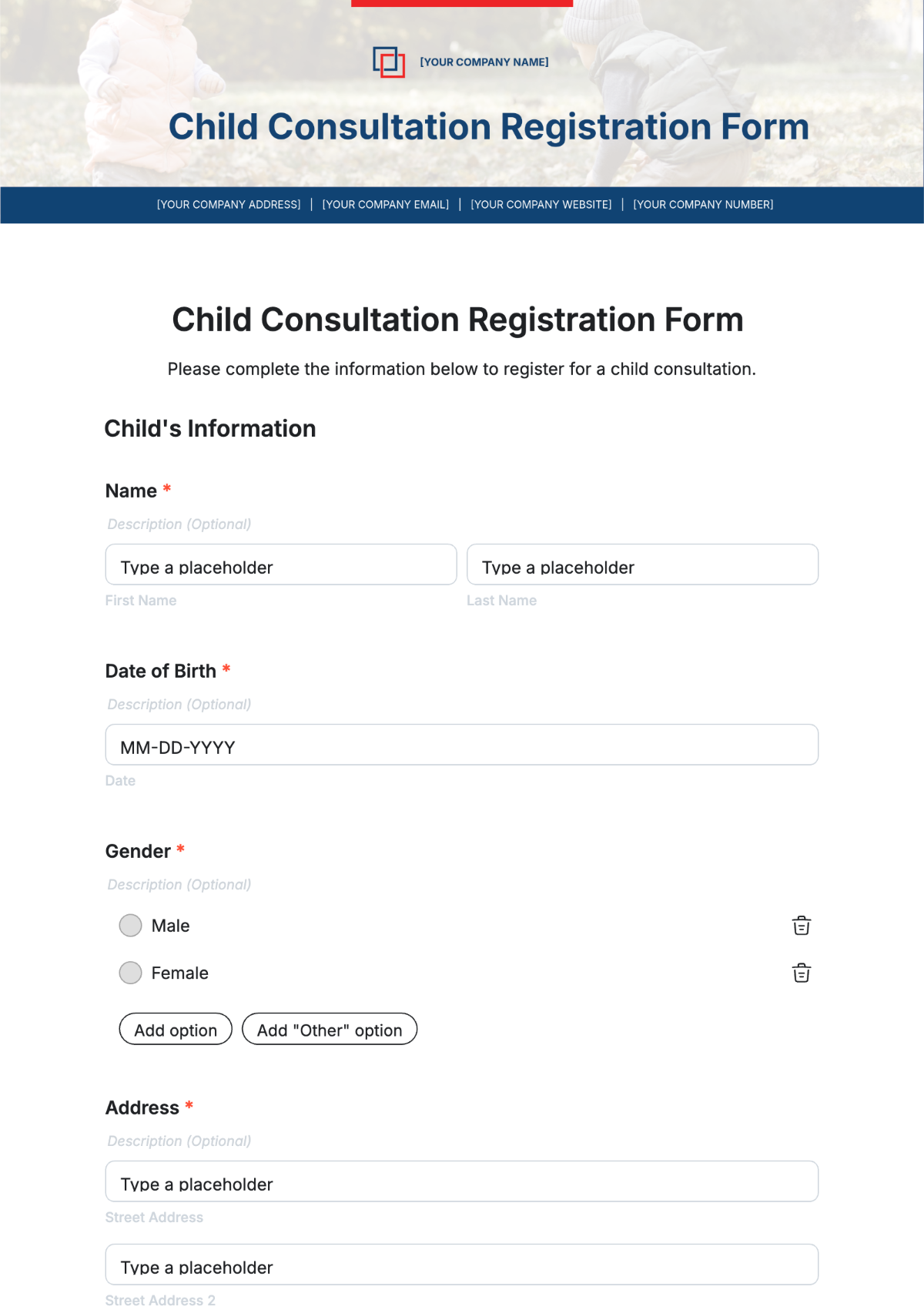 Child Consultation Registration Form Template - Edit Online & Download