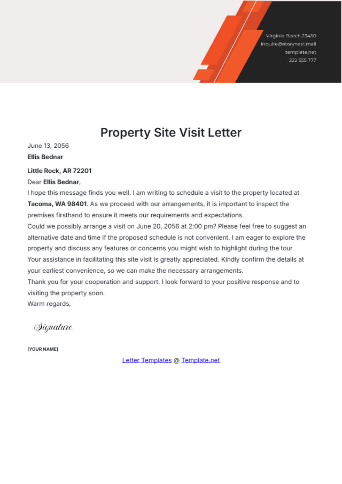 Property Site Visit Letter Template - Edit Online & Download