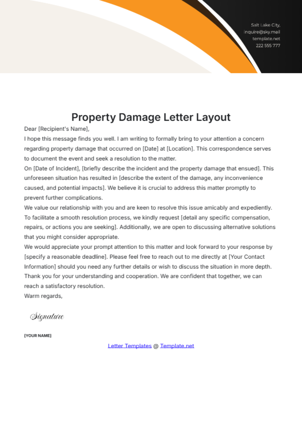 Property Damage Letter Layout Template - Edit Online & Download