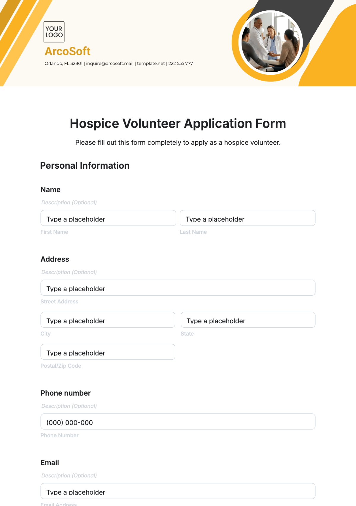 Hospice Volunteer Application Form Template