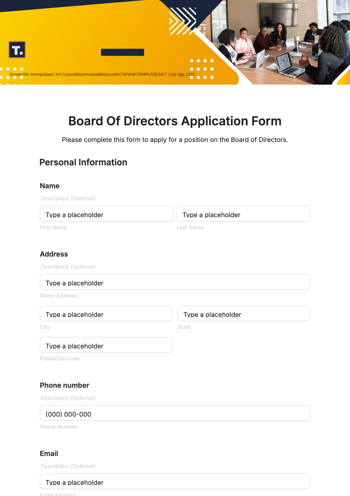 Board Of Directors Application Form Template