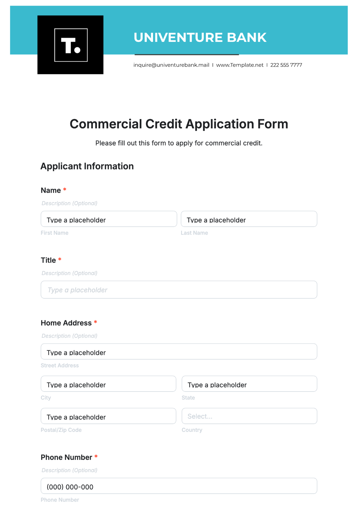 Commercial Credit Application Form Template - Edit Online & Download