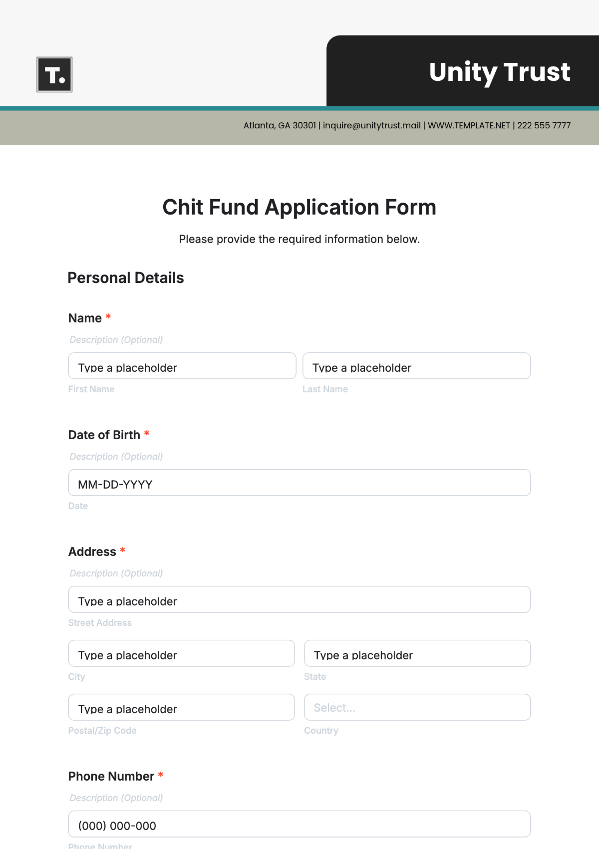 Chit Fund Application Form Template - Edit Online & Download