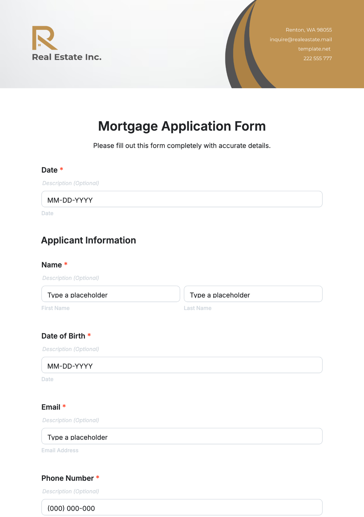 Mortgage Application Form Template - Edit Online & Download