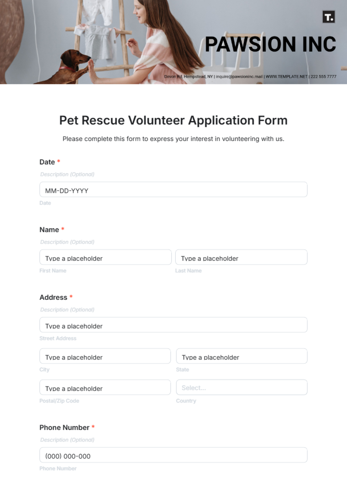 Pet Rescue Volunteer Application Form Template - Edit Online & Download