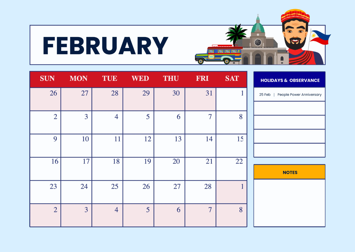 Free 2025 Calendar Philippine Holidays Template to Edit Online