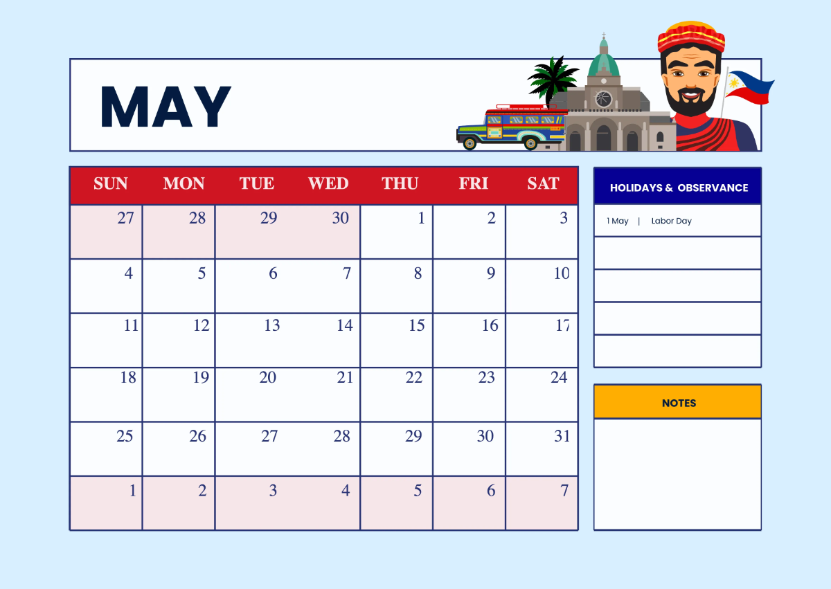 Free 2025 Calendar Philippine Holidays Template to Edit Online