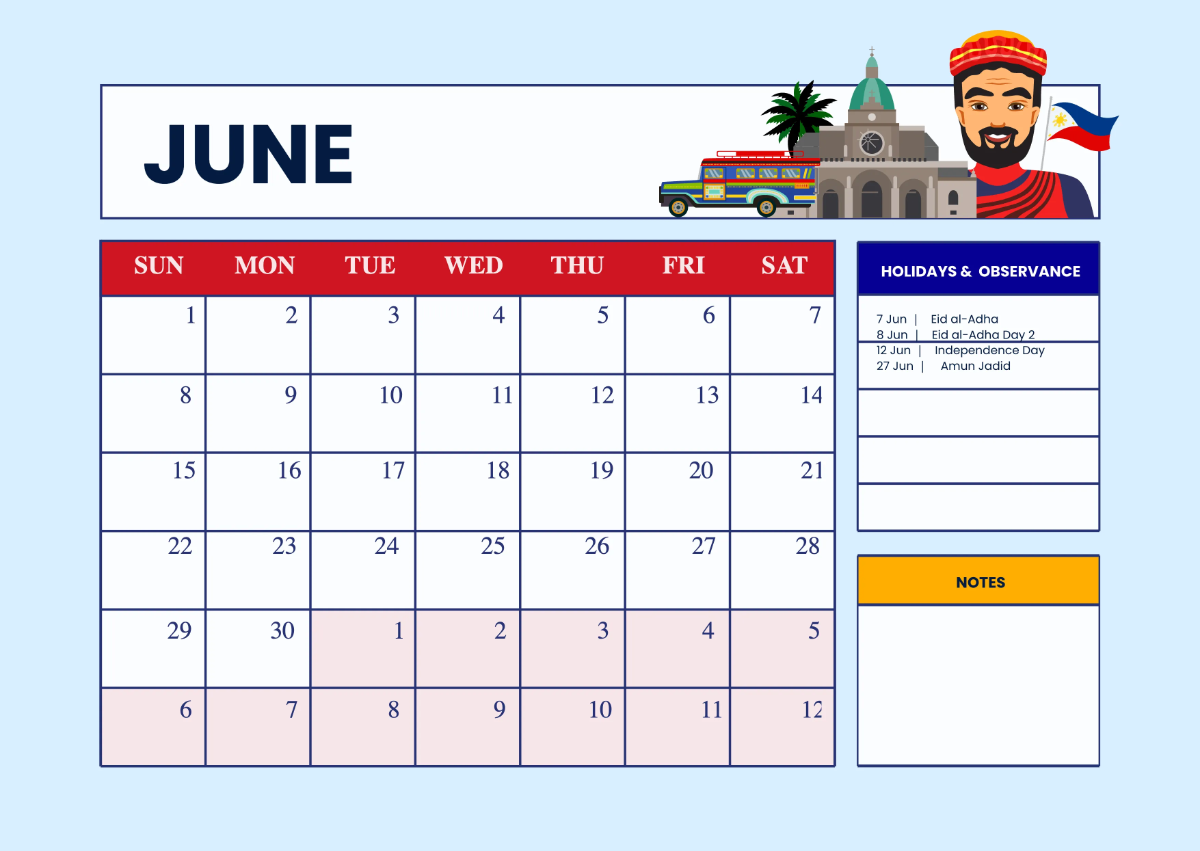 Free 2025 Calendar Philippine Holidays Template to Edit Online