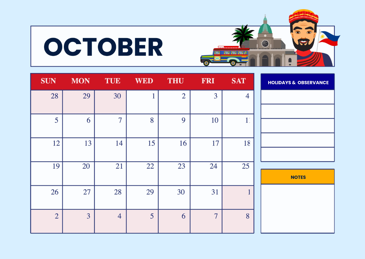 Free 2025 Calendar Philippine Holidays Template to Edit Online