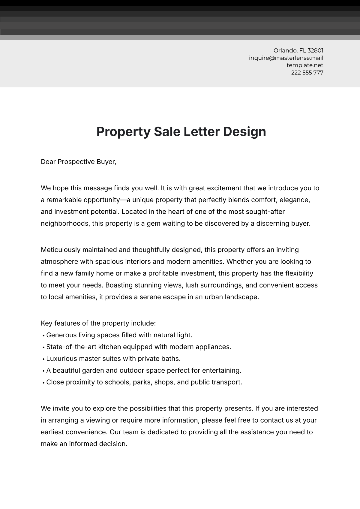 Property Sale Letter Design Template - Edit Online & Download