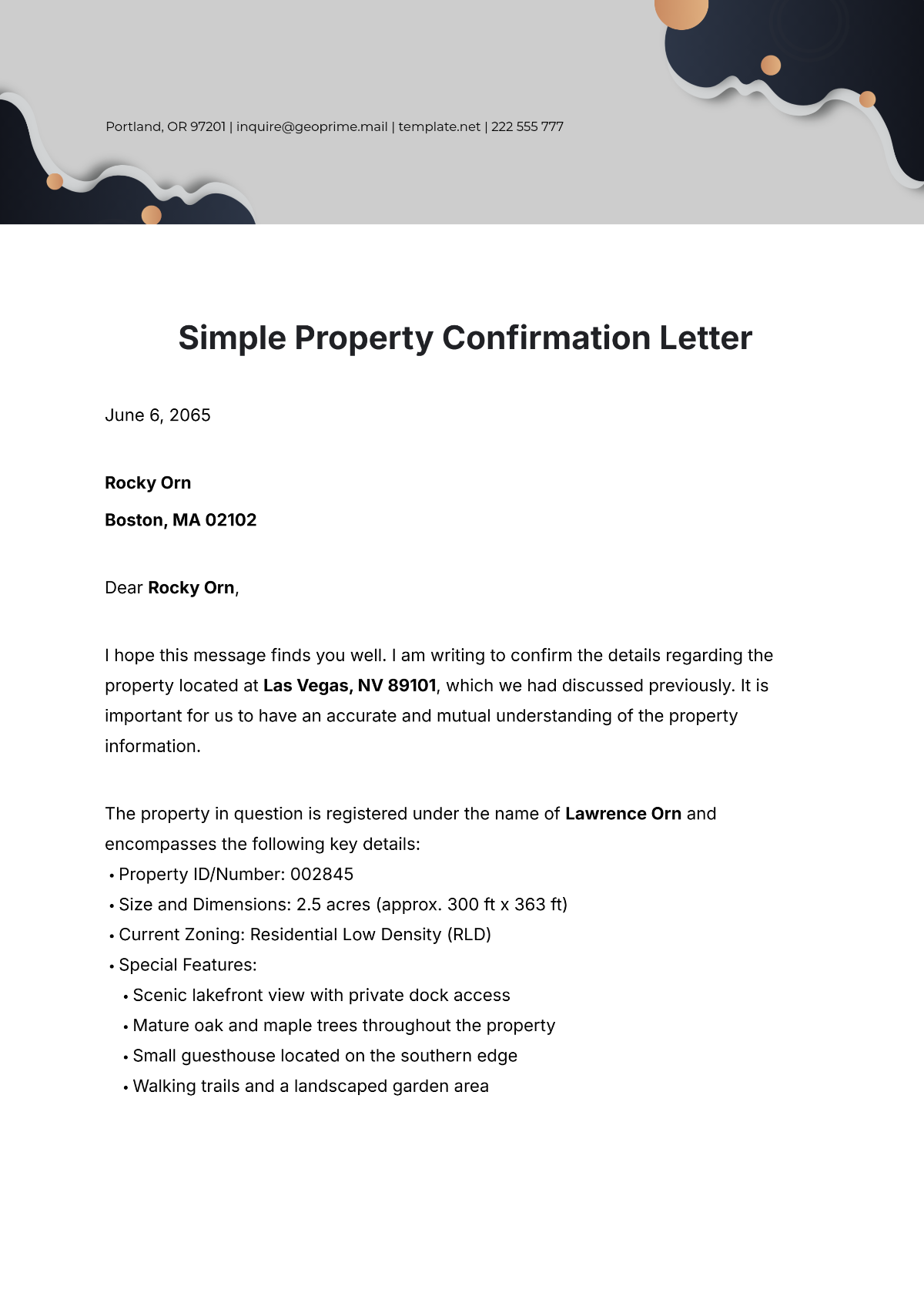 Simple Property Confirmation Letter Template - Download | Template.net