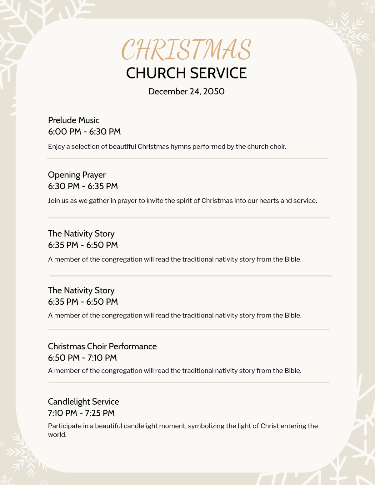 Christmas Church Service Program Template - Edit Online & Download