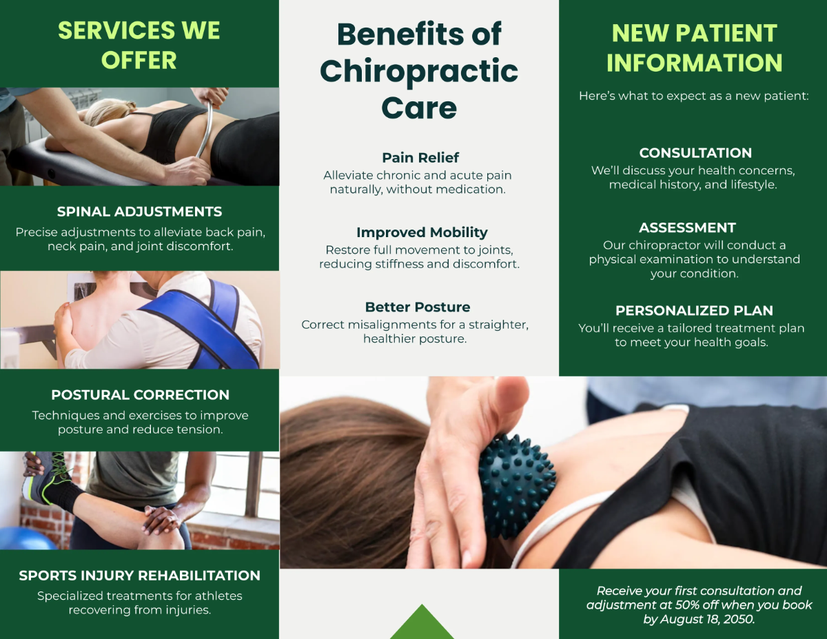 Free Chiropractic Clinic Tri-fold Brochure Template to Edit Online