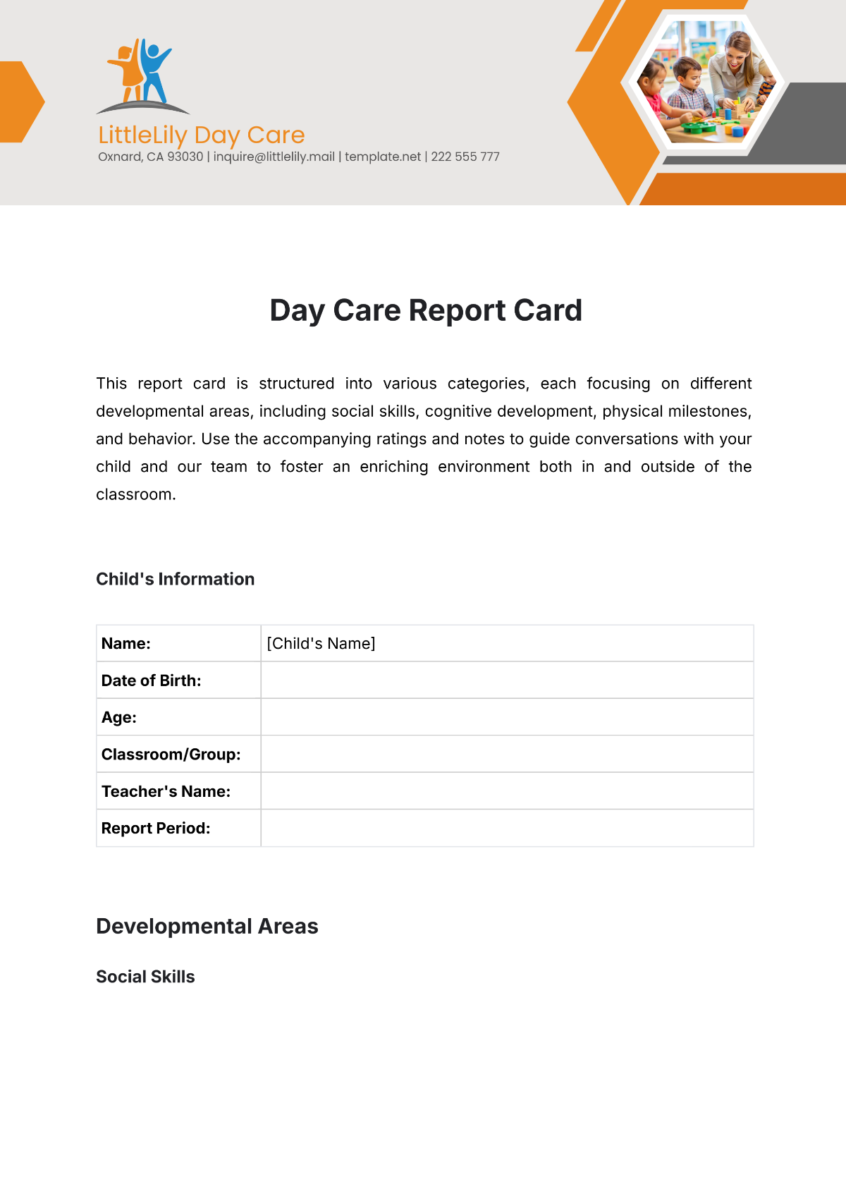 Day Care Report Card Template - Edit Online & Download