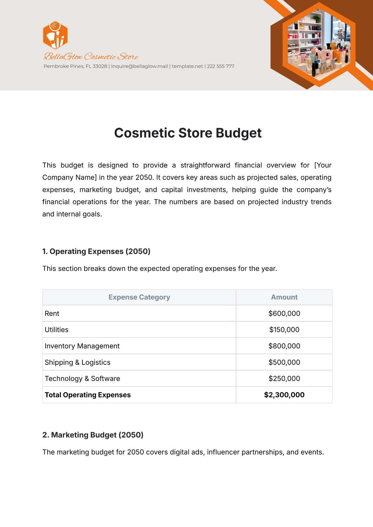 Cosmetic Store Budget Template - Edit Online & Download