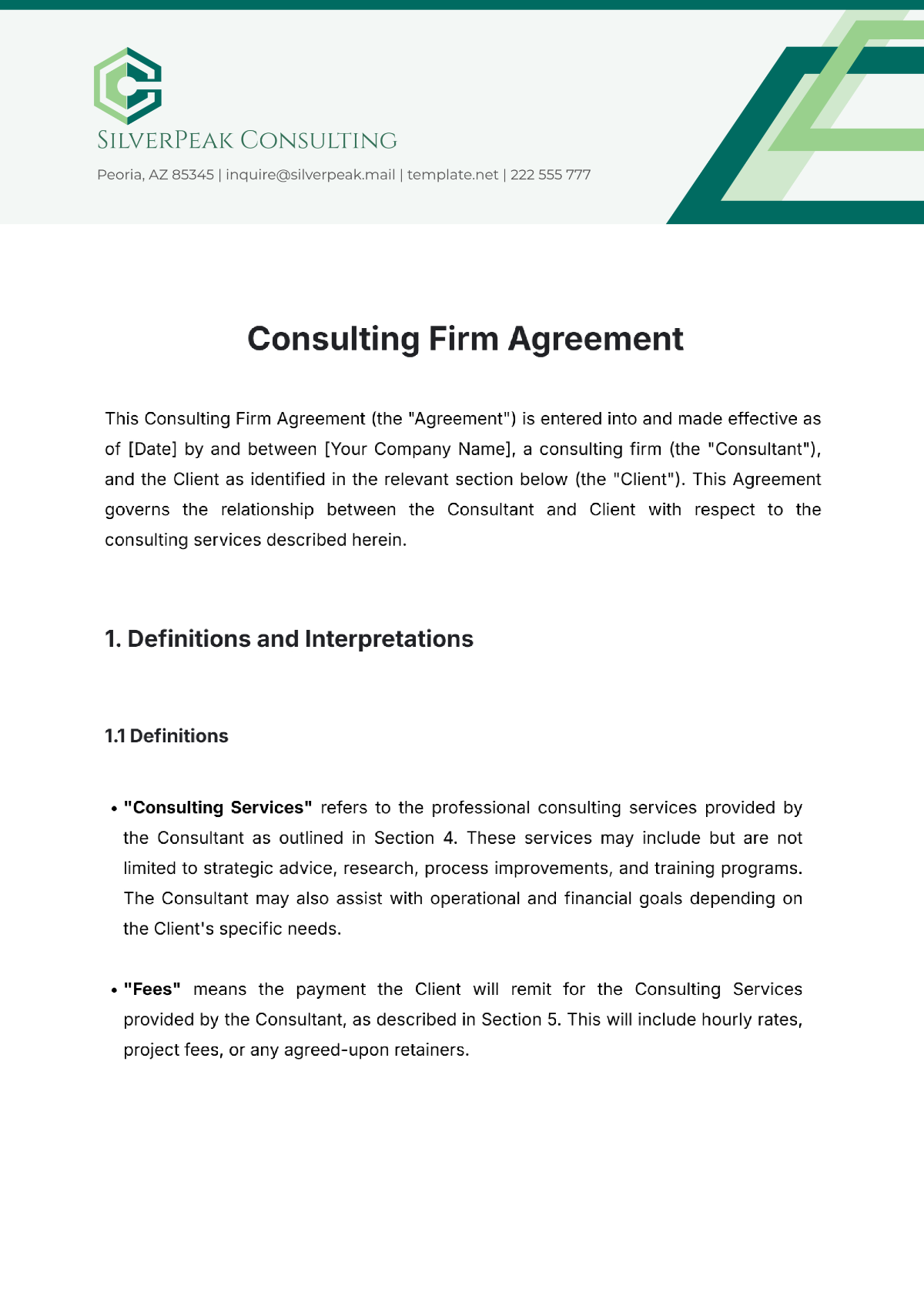 Consulting Firm Agreement Template - Edit Online & Download