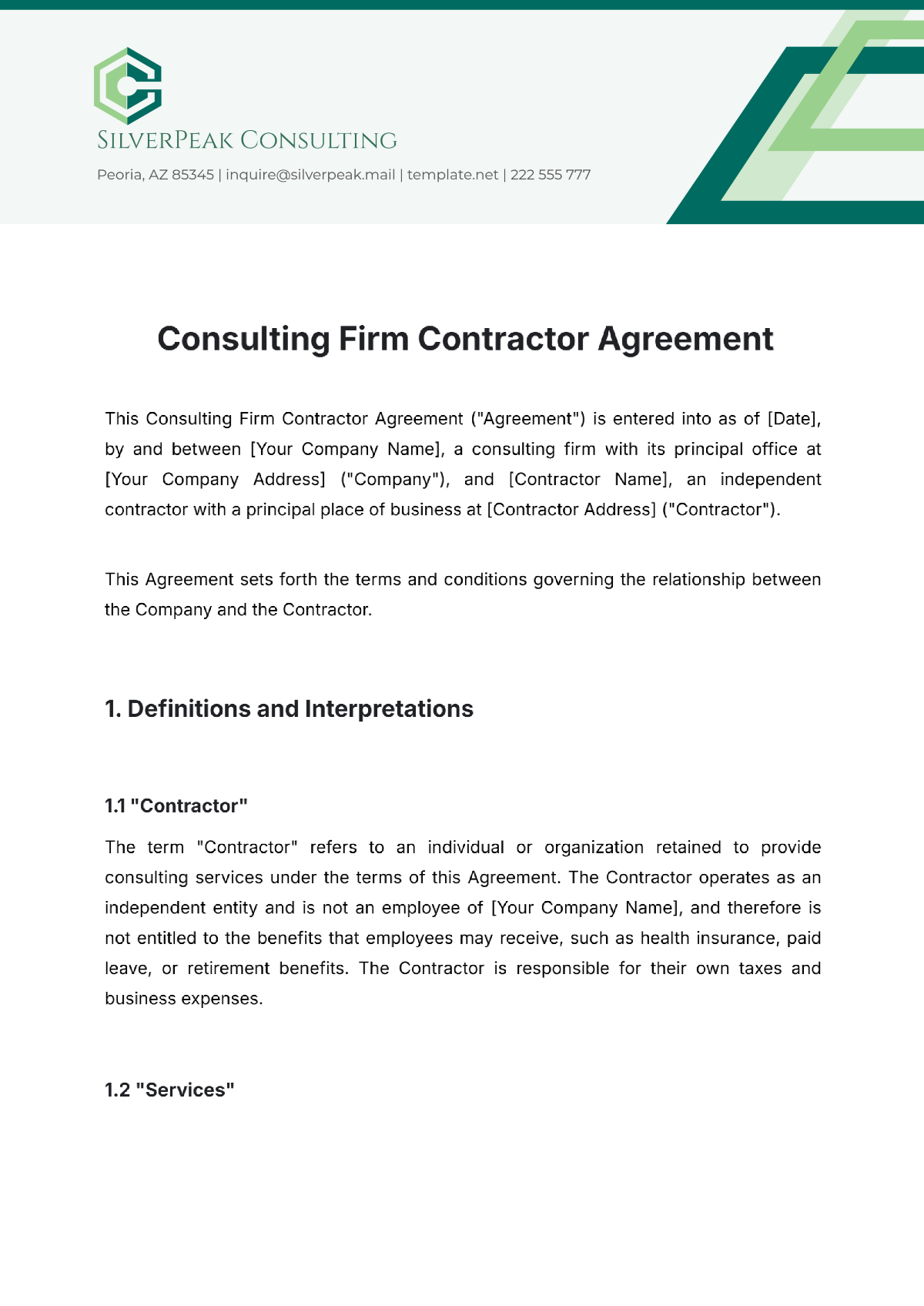 Consulting Firm Contractor Agreement Template - Edit Online & Download