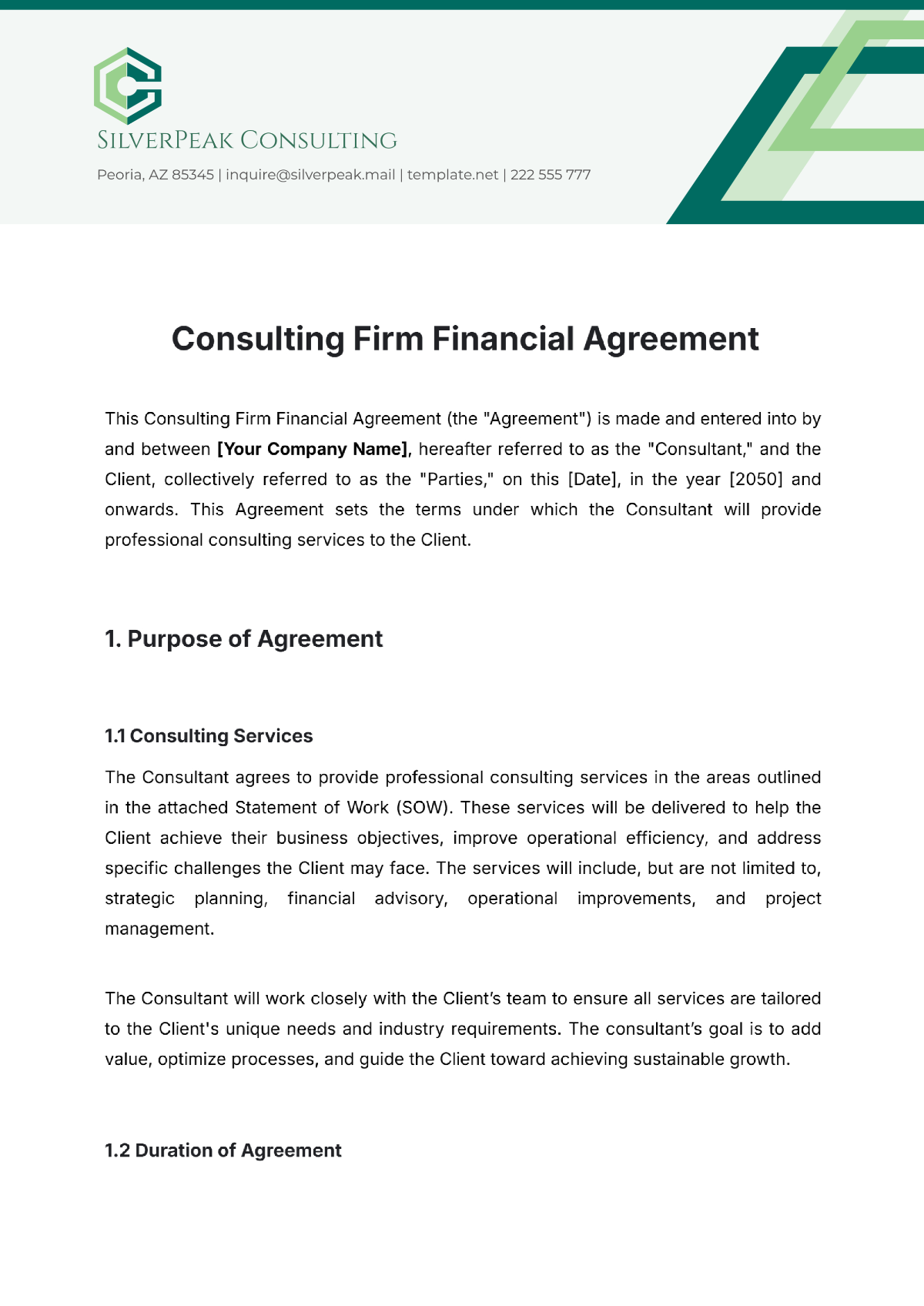 Consulting Firm Financial Agreement Template - Edit Online & Download