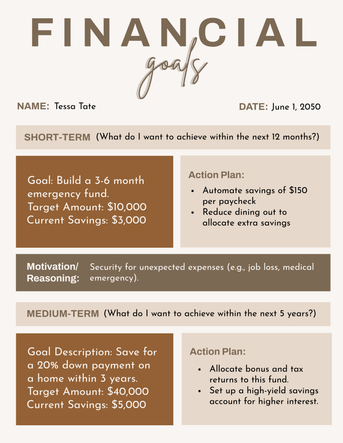 Financial Goals Template - Edit Online & Download