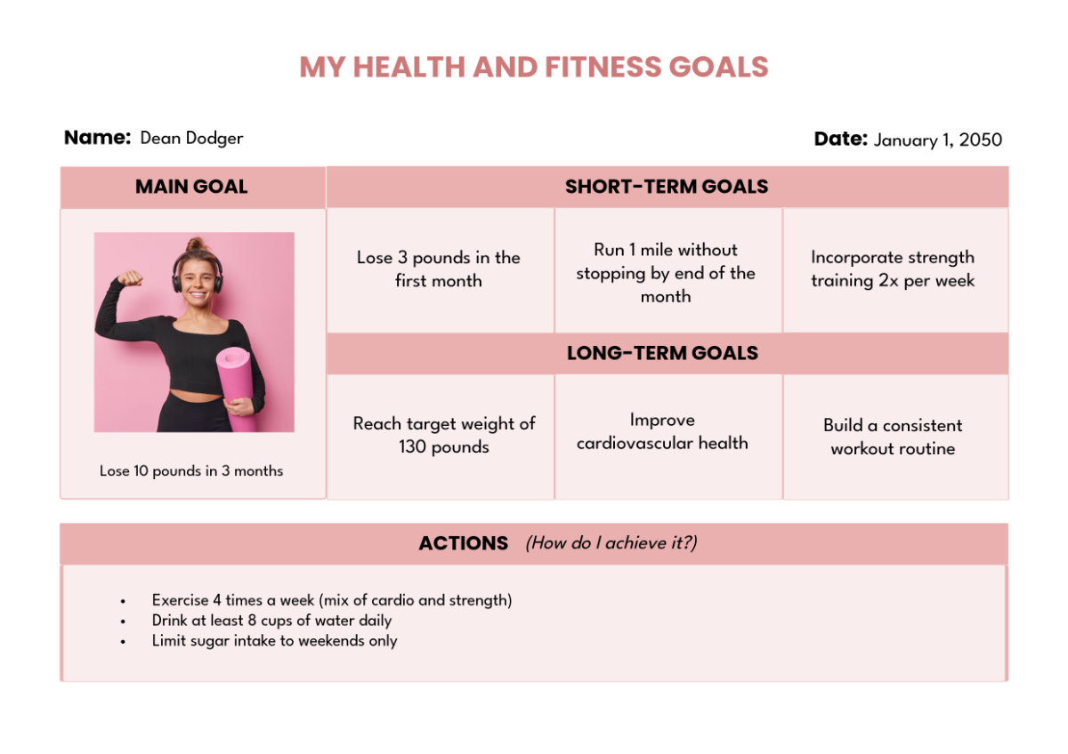 Health and Fitness Goals Template - Edit Online & Download