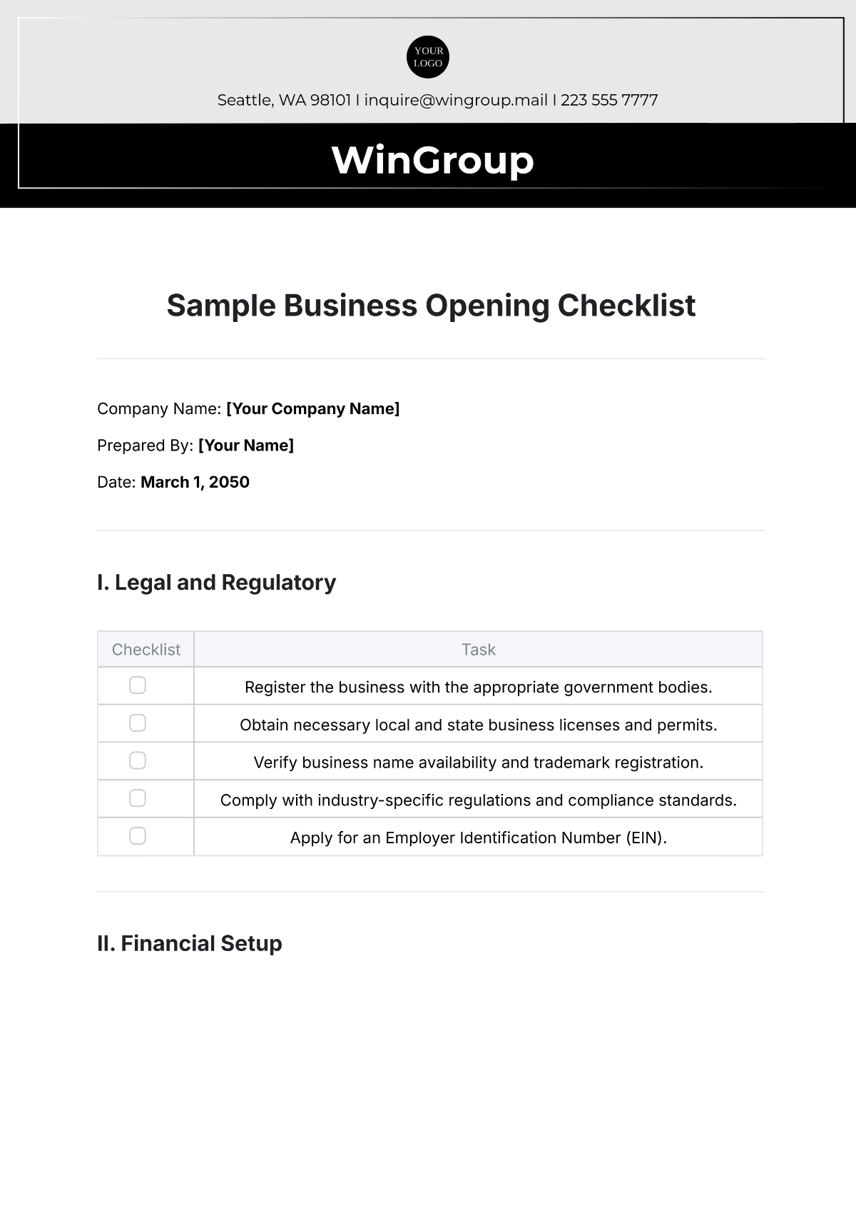 Sample Business Opening Checklist Template - Edit Online & Download