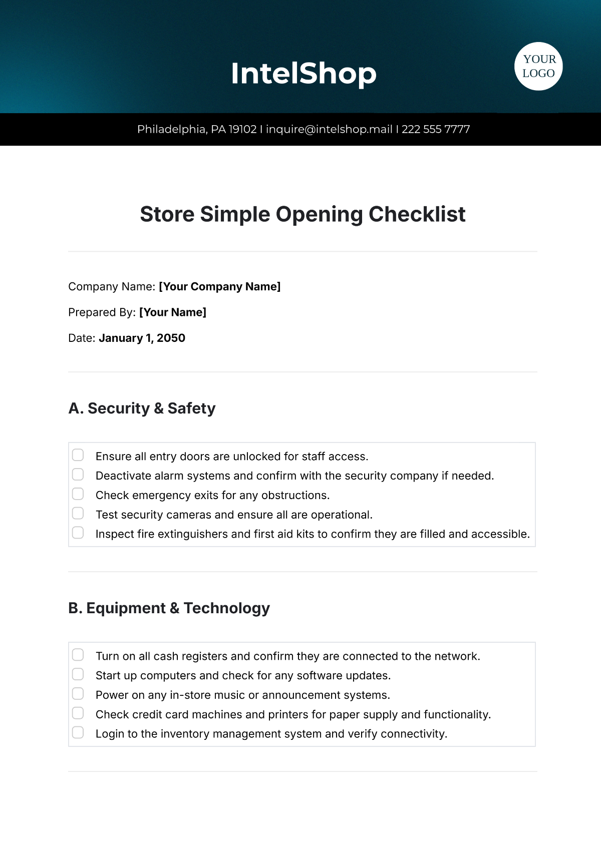 Store Simple Opening Checklist Template - Edit Online & Download