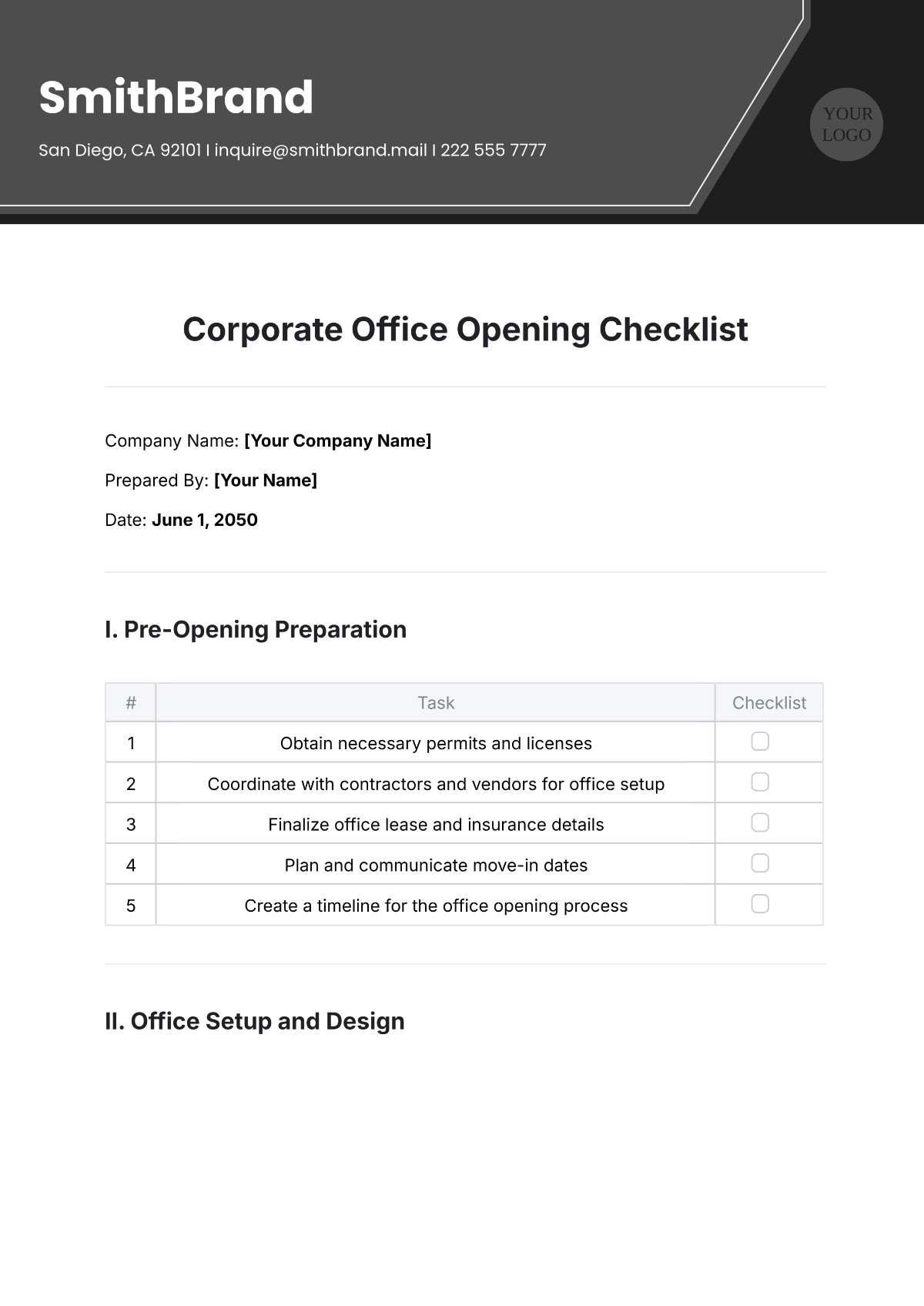 Corporate Office Opening Checklist Template - Edit Online & Download