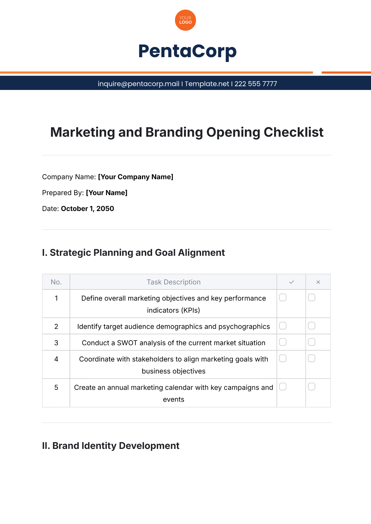 Marketing and Branding Opening Checklist Template - Edit Online & Download