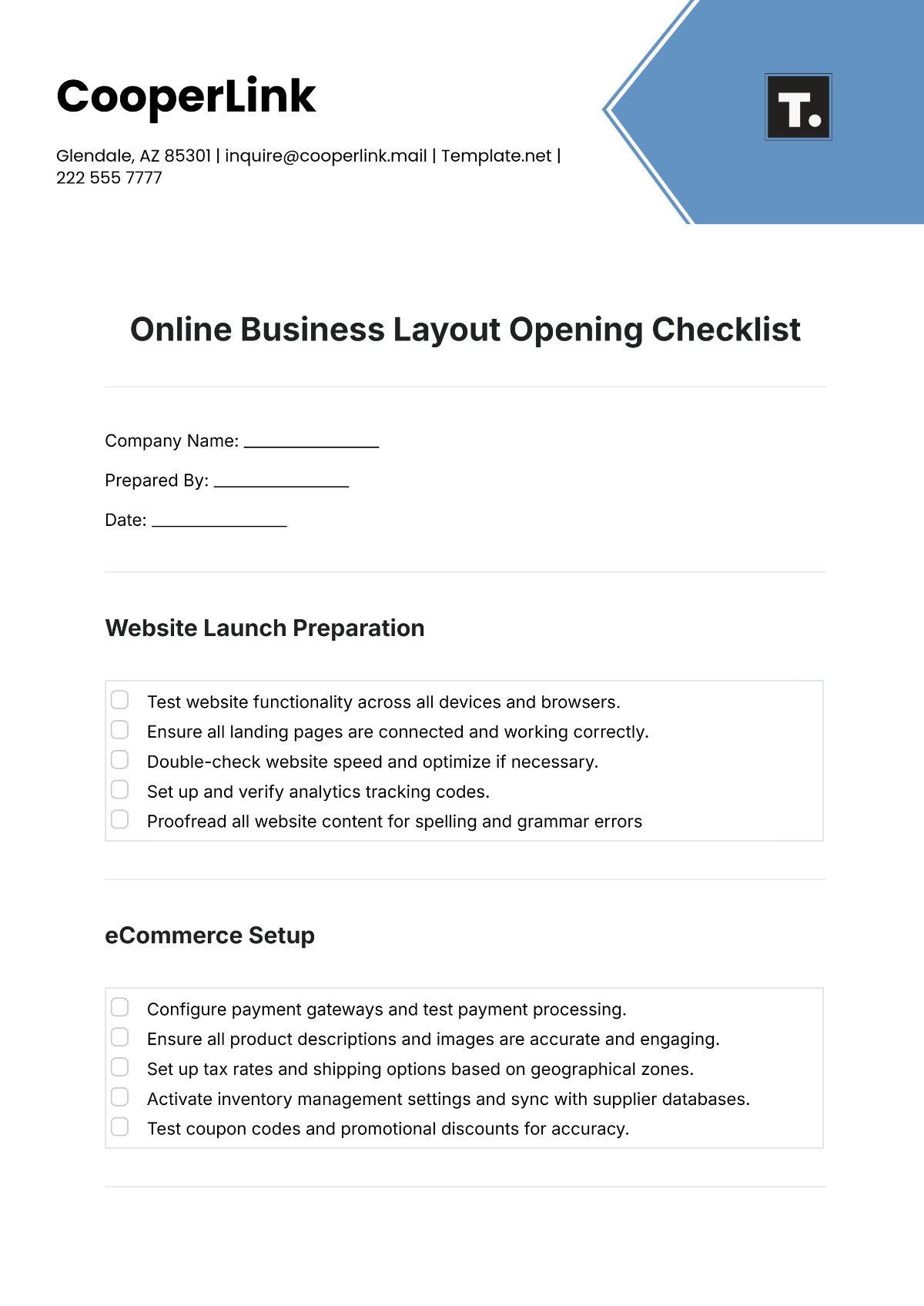 Online Business Layout Opening Checklist Template - Edit Online & Download