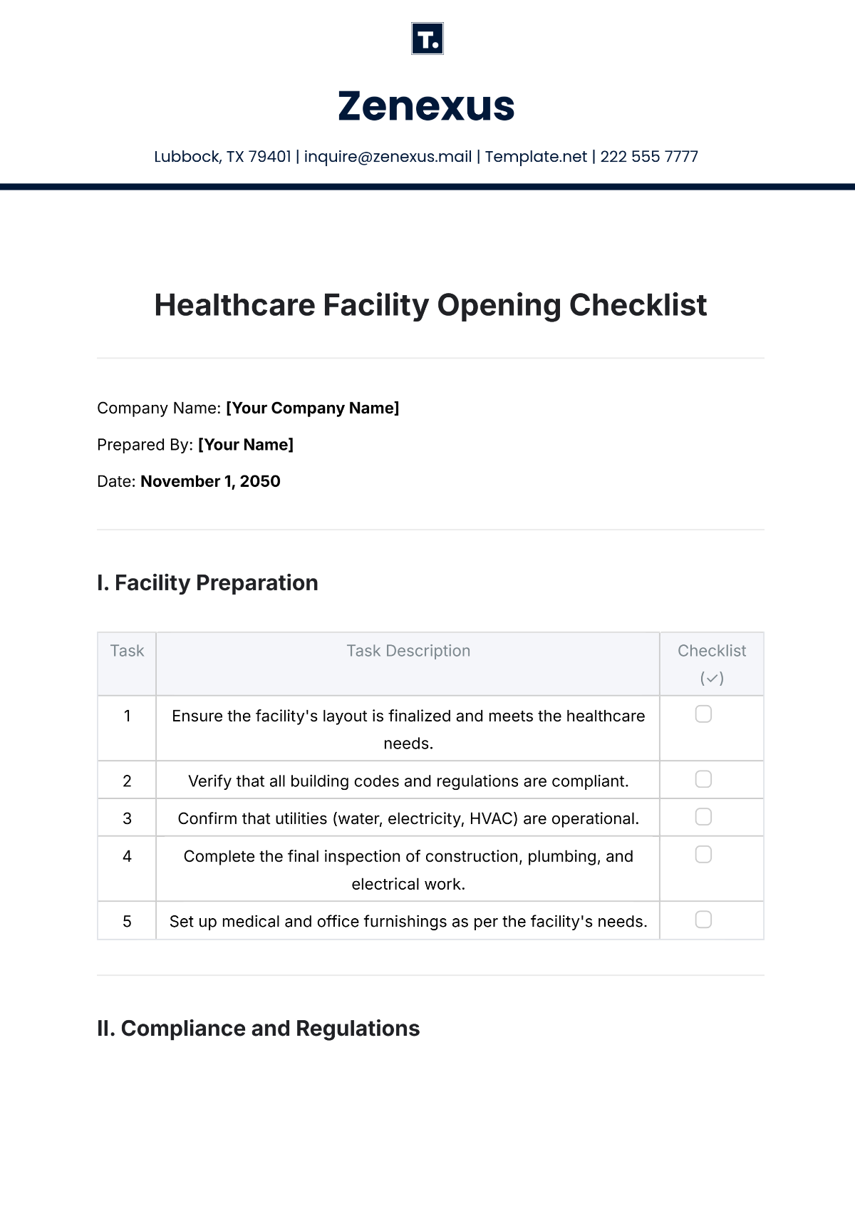 Healthcare Facility Opening Checklist Template - Edit Online & Download