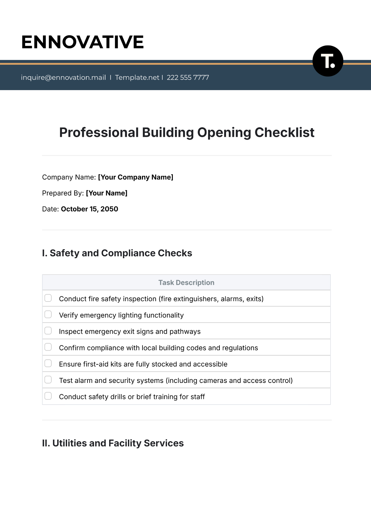 Professional Building Opening Checklist Template - Edit Online & Download