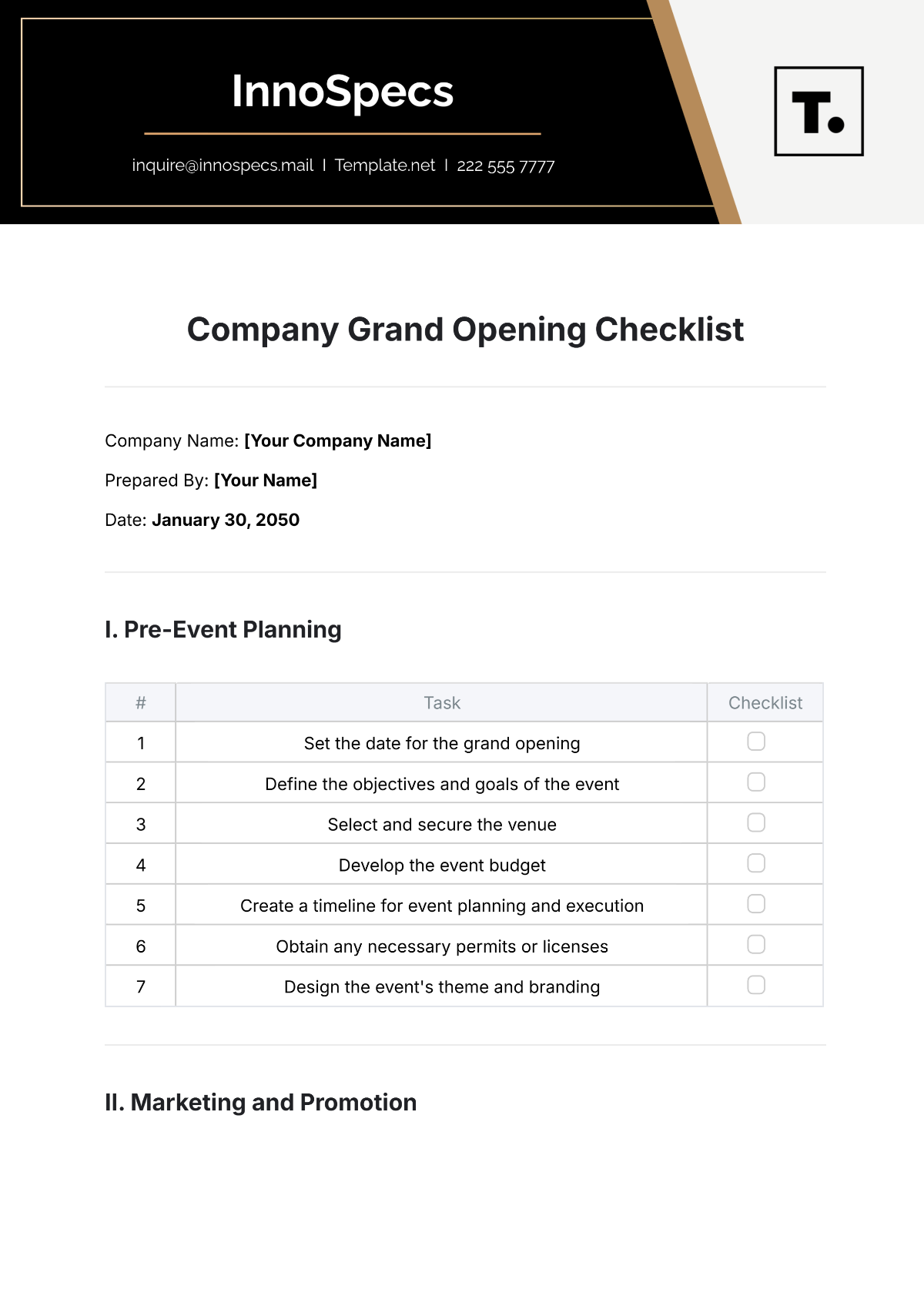 Company Grand Opening Checklist Template - Edit Online & Download