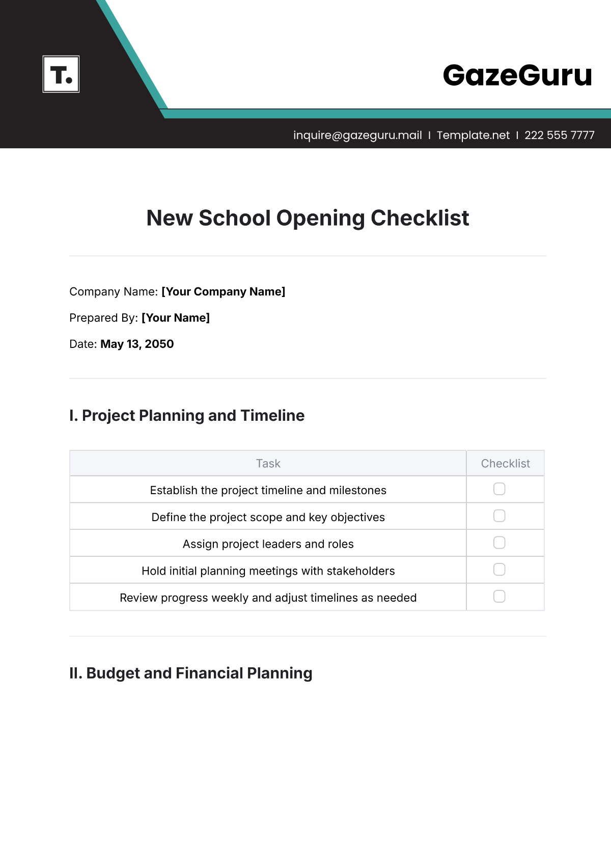 New School Opening Checklist Template - Edit Online & Download