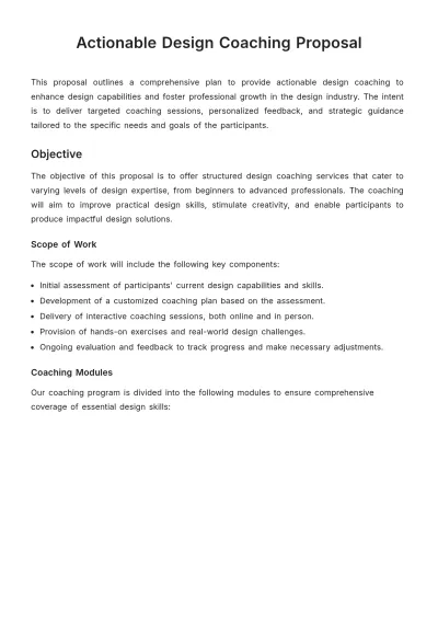 Free Actionable Design Coaching Proposal Template to Edit Online