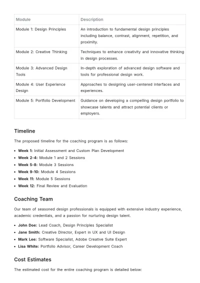 Free Actionable Design Coaching Proposal Template to Edit Online