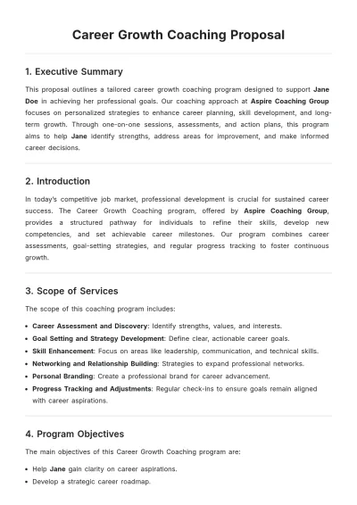 Free Career Growth Coaching Proposal Template to Edit Online
