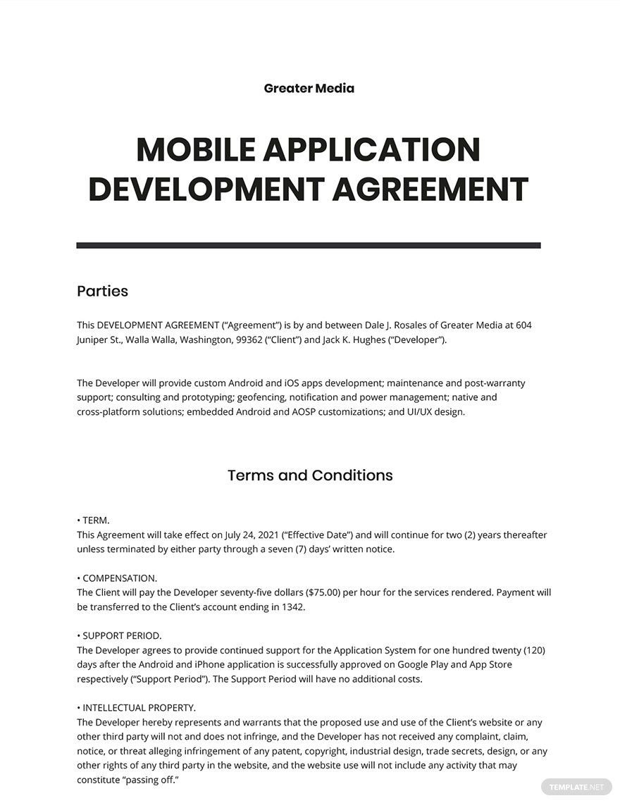 Mobile Application Development Agreement Template