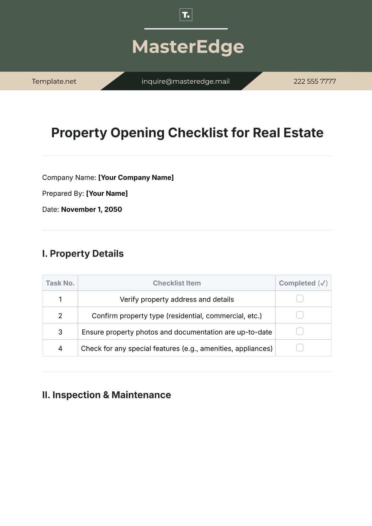 Property Opening Checklist for Real Estate Template - Edit Online & Download