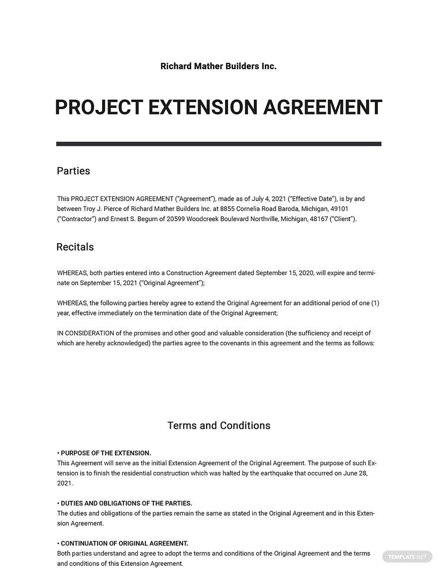 Free Simple Contract Extension Agreement Template Google Docs, Word