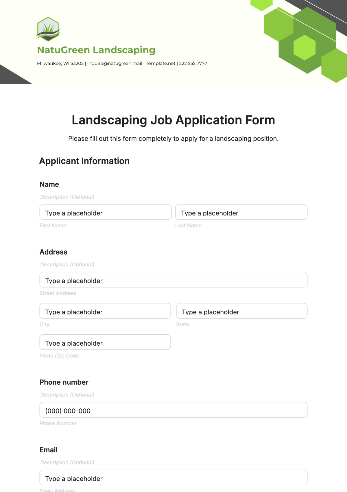 Landscaping Job Application Form Template - Edit Online & Download