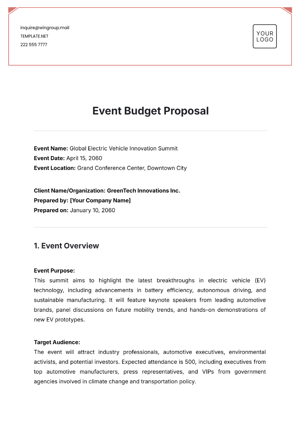 Free Event Budget Proposal Template