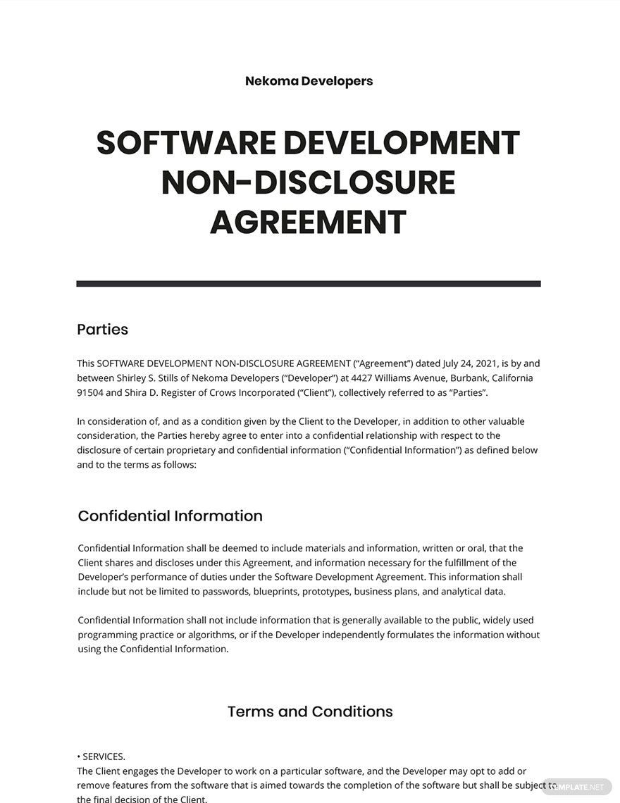 Software Development Non-Disclosure Agreement Template