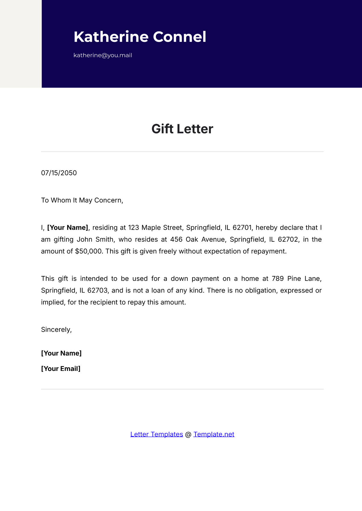 Gift Letter Template - Edit Online & Download