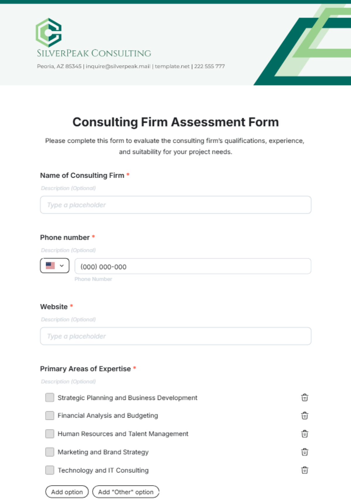 Consulting Firm Assessment Form Template - Edit Online & Download